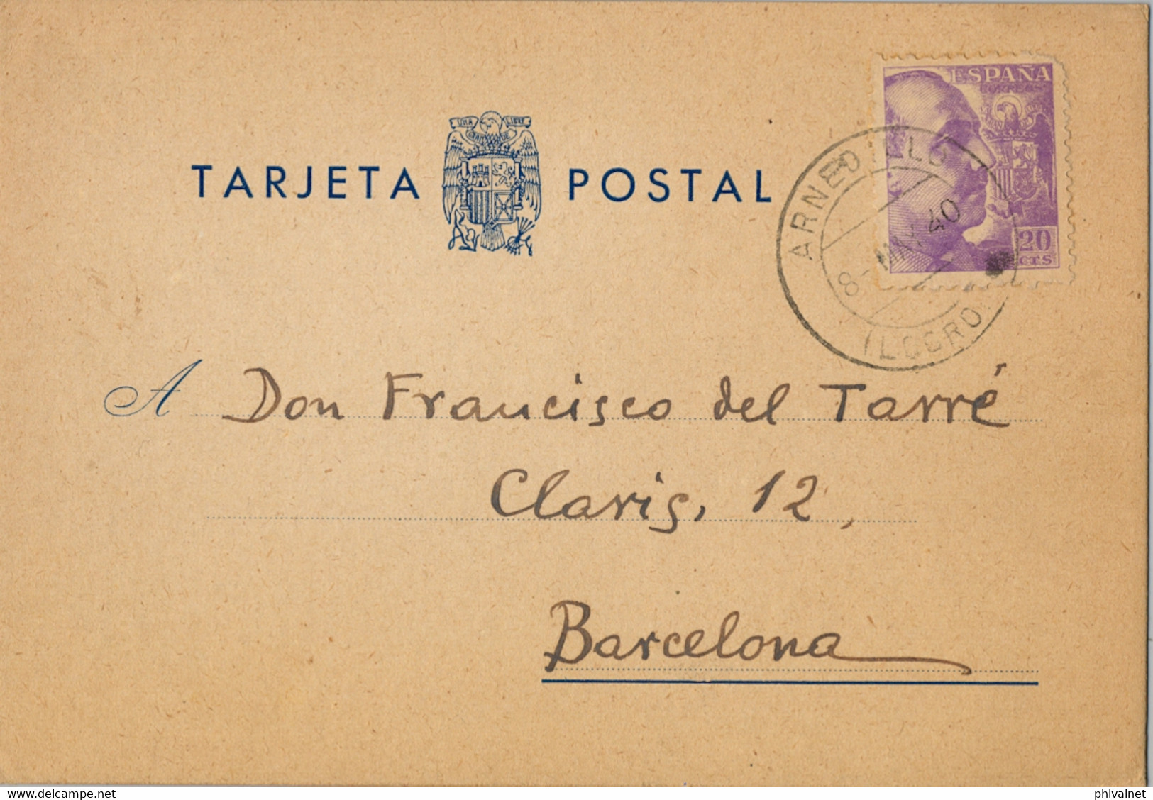 1940 , LA RIOJA / LOGROÑO   , TARJETA POSTAL CIRCULADA ENTRE ARNEDILLO Y BARCELONA - Briefe U. Dokumente