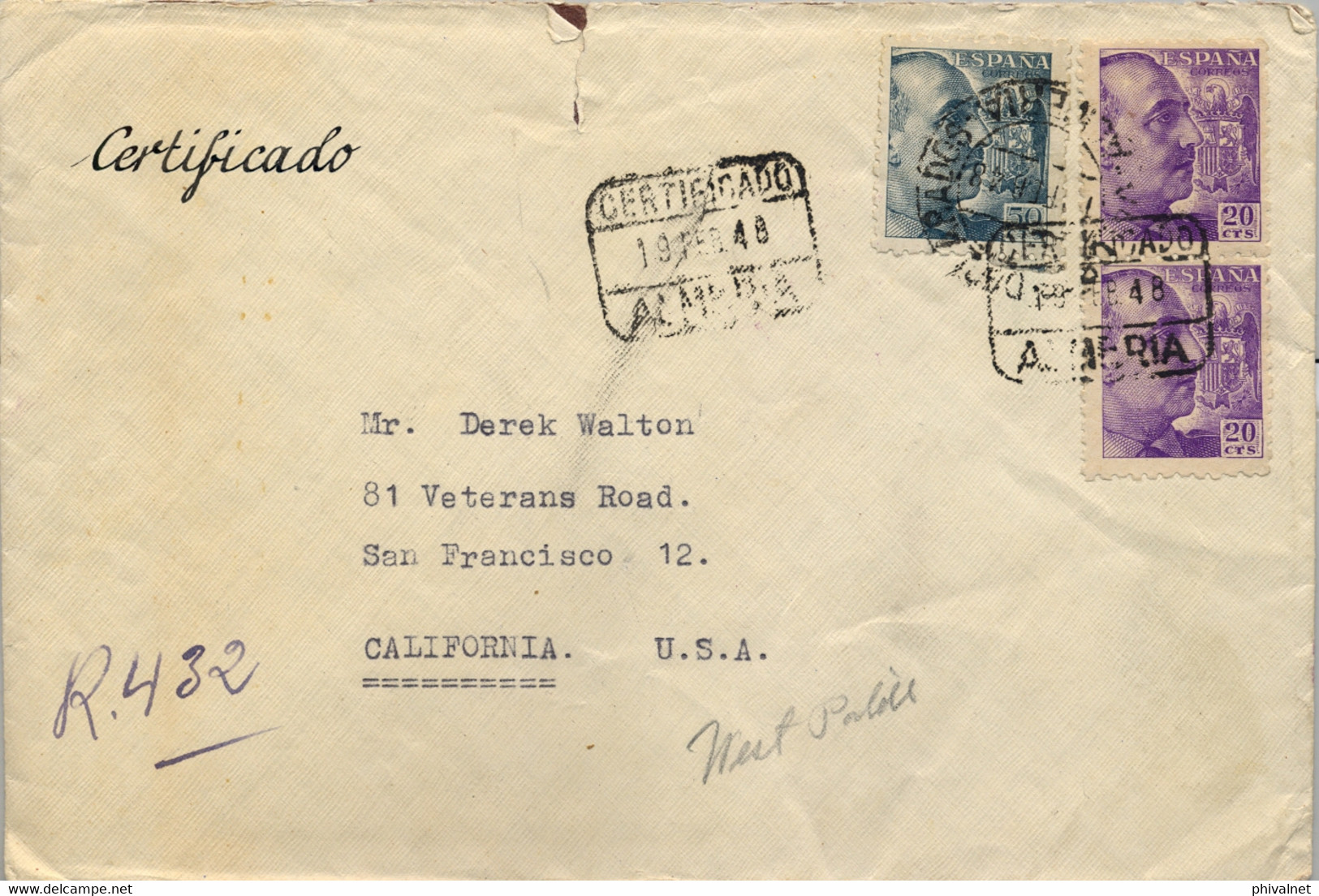 1948 , ALMERIA , CERTIFICADO / VALORES DECLARADOS , A SAN FRANCISCO , TRÁNSITO DE NEW YORK Y LLEGADA - Brieven En Documenten