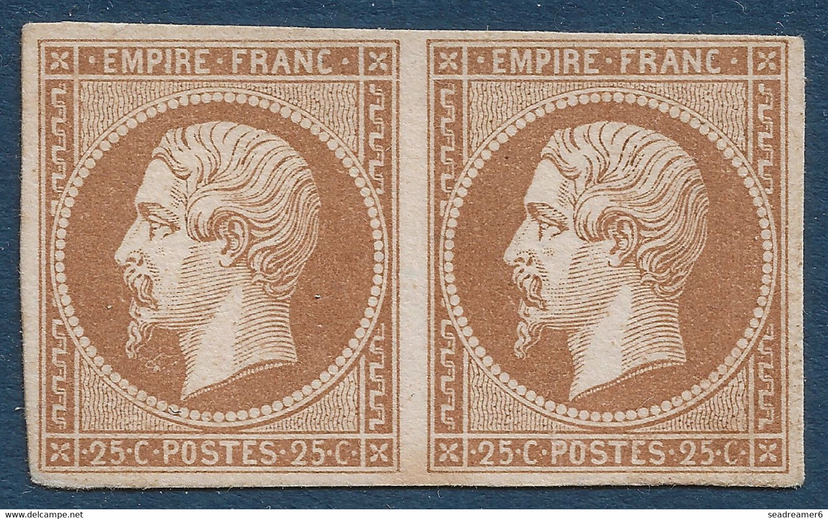 France Napoléon  Paire 1853/62 Type I Essai 25c Bistre Sans Gomme Sur Papier Carton Tres épais TTB - Autres & Non Classés