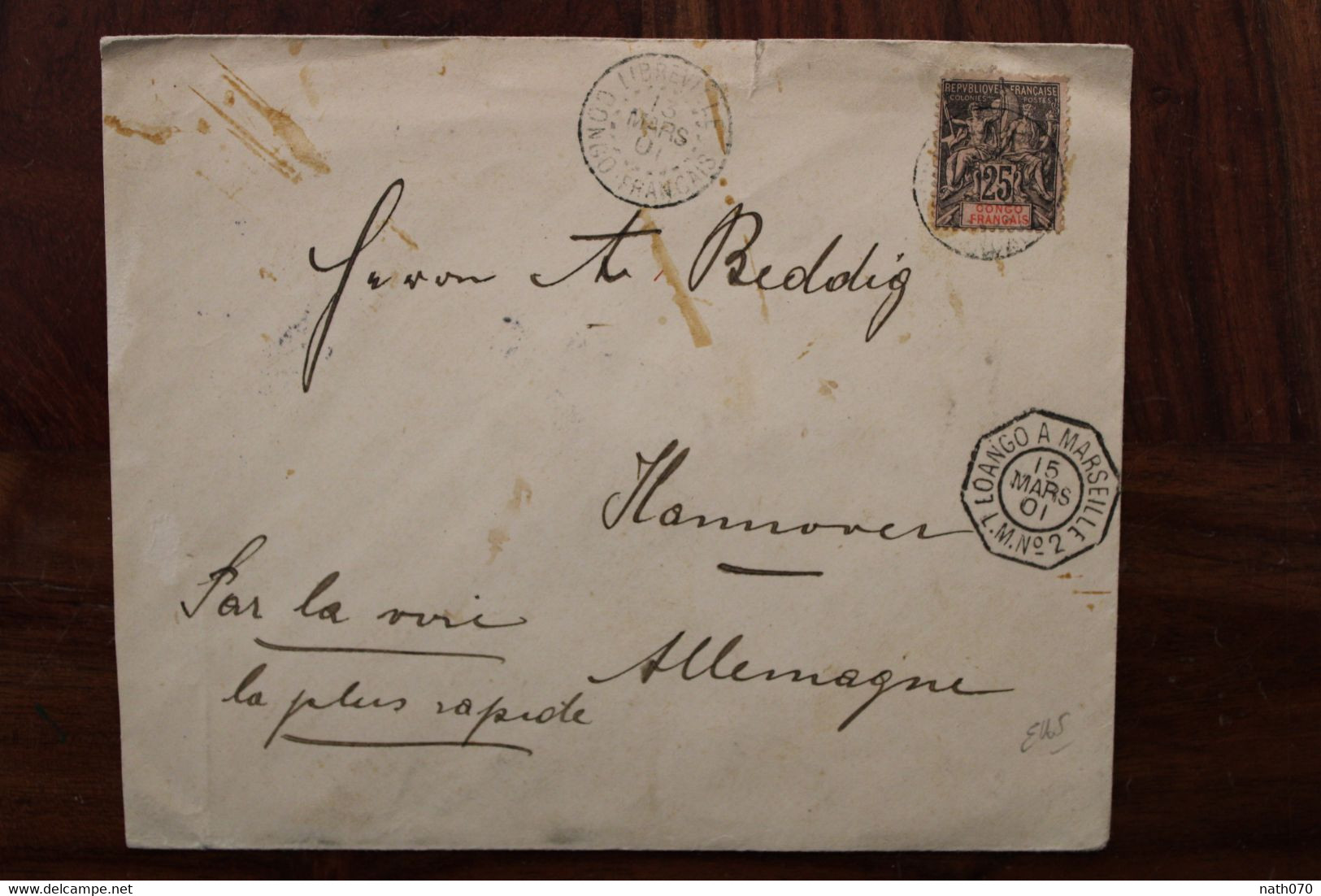 1901 Congo Français LOANGO Marseille France Cover Cad Ligne M Paq Fr N°2 Recommandé Cachet Maritime Timbre Groupe RARE - Storia Postale