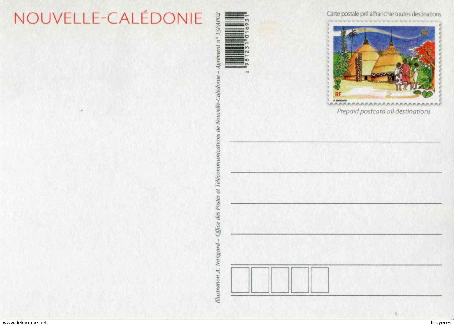 ENTIER POSTAL De 2013  Sur CP De NOUVELLE-CALEDONIE Avec Timbre Et Illust. "CASES Et BANANIER" - Entiers Postaux