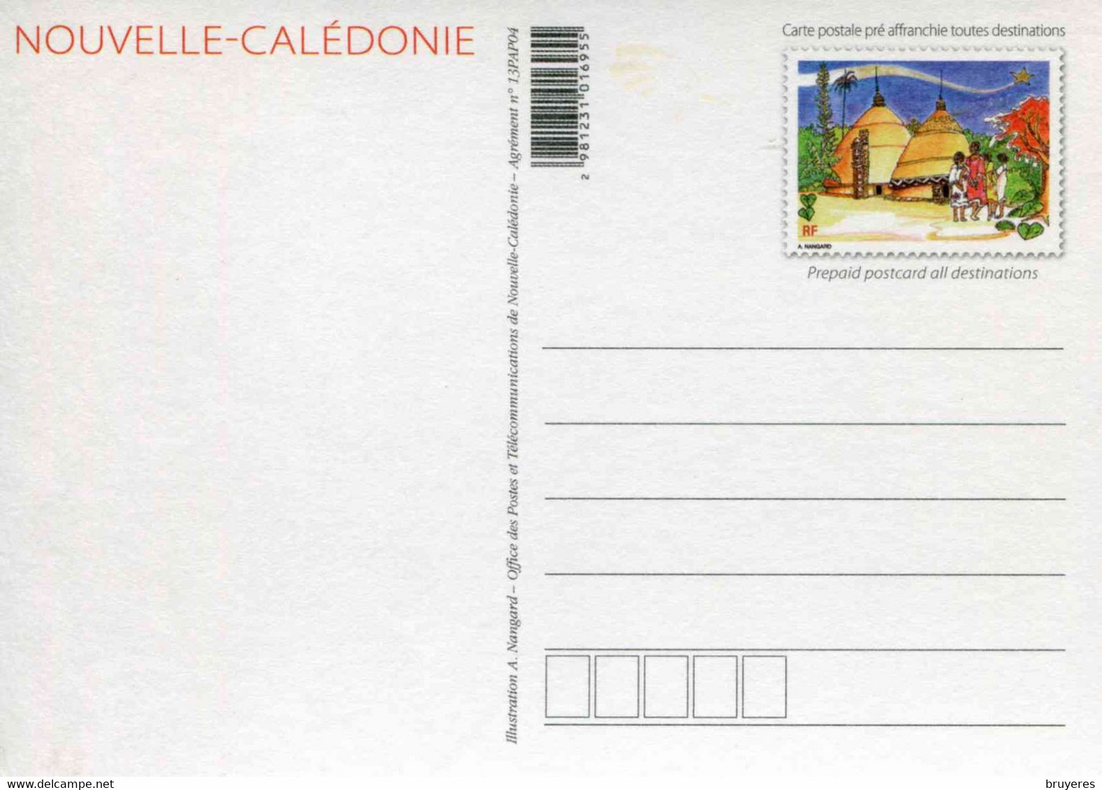 ENTIER  POSTAL De 2013 De NOUVELLE-CALEDONIE Sur CP Avec Timbre Et Illust. "CASES Et COCOTIERS " - Entiers Postaux
