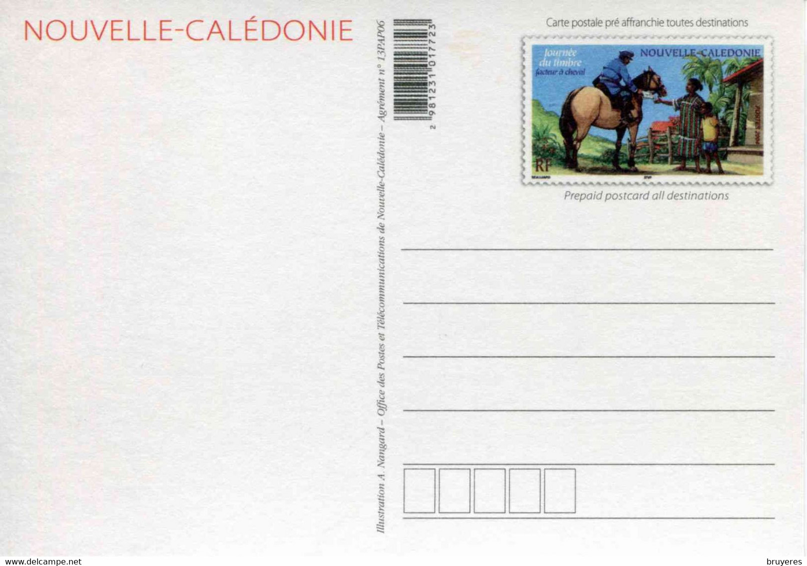 ENTIER POSTAL De 2013 De NOUVELLE-CALEDONIE Sur CP Avec Timbre "FACTEUR A CHEVAL" Et Illust."LE PETIT COIN DE BROUSSE" - Interi Postali