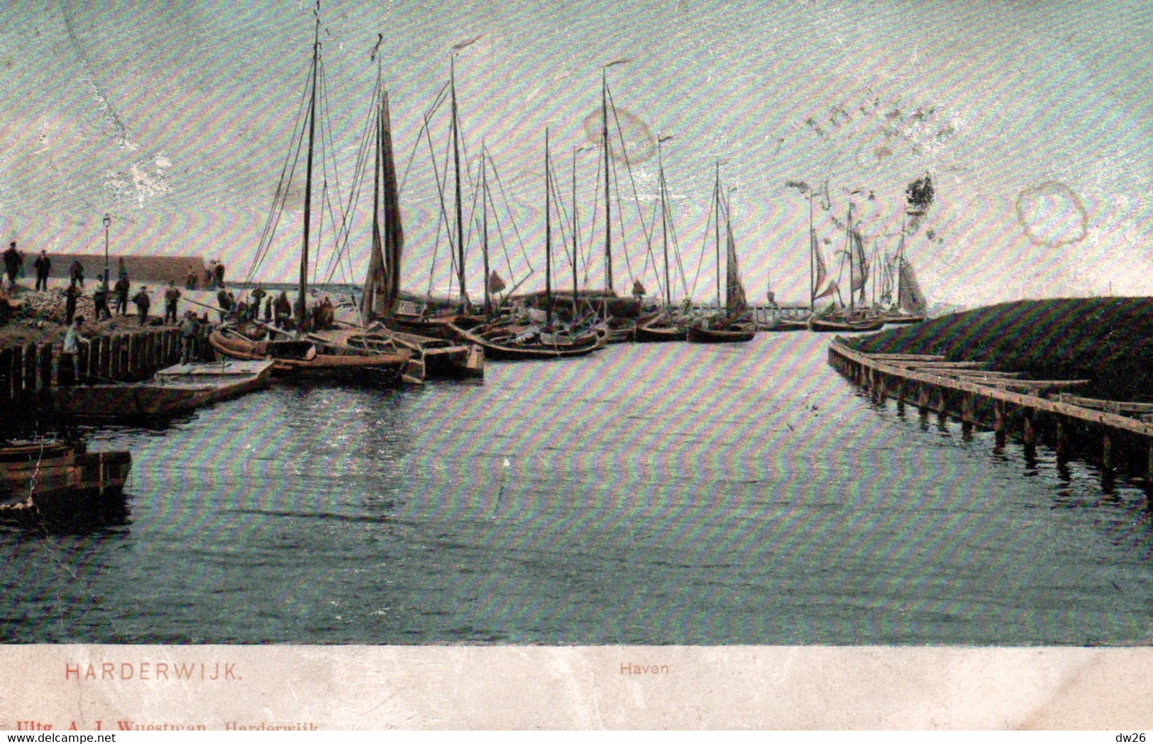 Harderwijk (Pays-Bas) Haven, Bateaux De Pêche Dans Le Port - Uitg. A.J. Wuestman - Carte Dos Simple Colorisée - Harderwijk