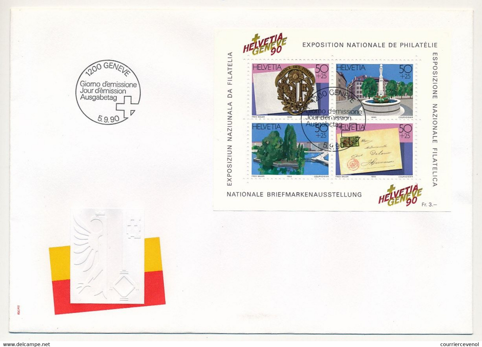 SUISSE - Enveloppe FDC - Bloc Feuillet Exposition Nationale De Philatélie 1990 - GENEVE - 5/9/1990 - FDC