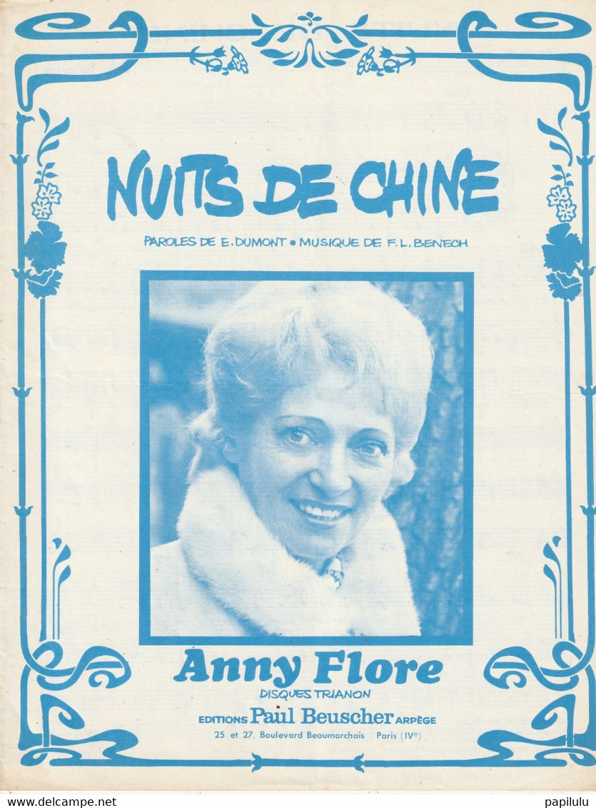 PARTITIONS MUSICALES 2 : Anny Flore , Nuits De Chine , Disques Trianon 1955  : édit. Paul Beuscher - Scores & Partitions