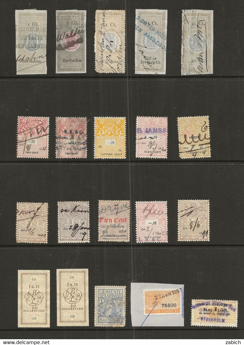 FISCAUX HOLLANDE LOT DE 20 TIMBRES FISCAUX ANCIENS - Revenue Stamps