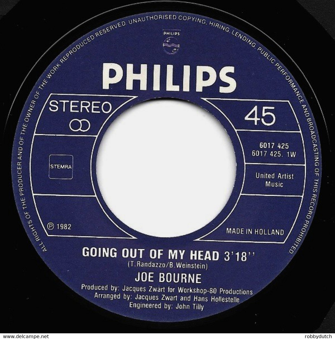 * 7" *  JOE BORNE - GOING OUT OF MY HEAD (Holland 1982 EX!!) - Disco & Pop