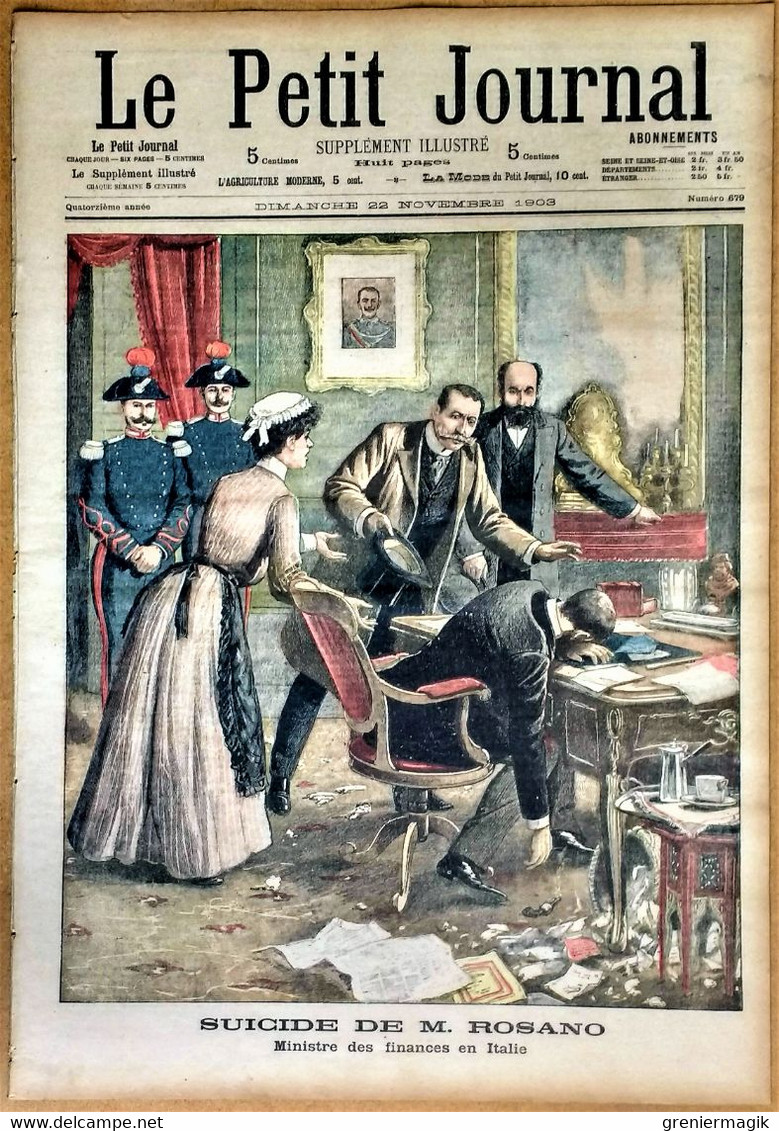 Le Petit Journal N°679 22/11/1903 Suicide De M. Rosano (Italie/Ministre) - Namibie Massacre D'une Garnison Allemande - Le Petit Journal