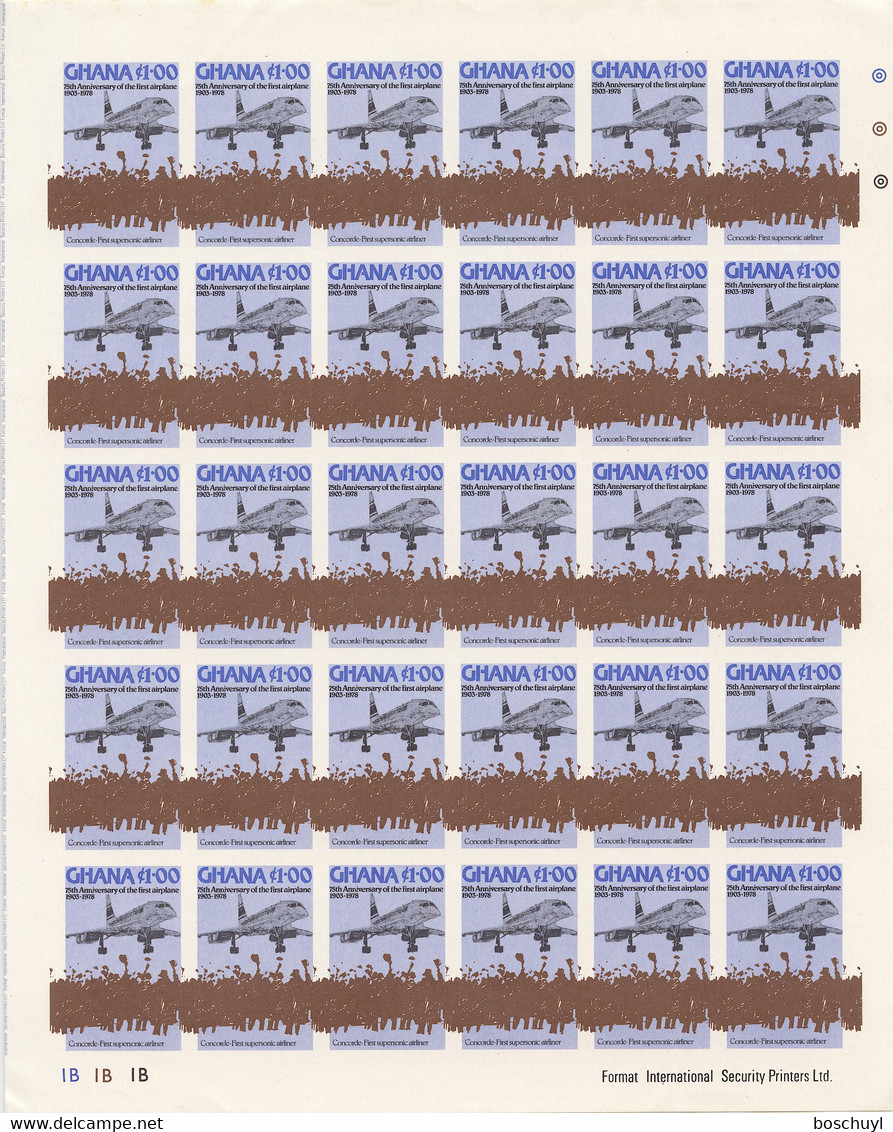 Ghana, 1978, Aviation, Airplanes, Wright Brothers, Concorde, Imperforated Sheets, MNH, Michel 738-741B - Ghana (1957-...)