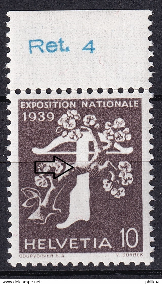 Zumstein 233Bz.3.04, / Michel 352z - Retouche Rechts Vom Schaft Im Zweig - Postfrisch/**/MNH - Abarten