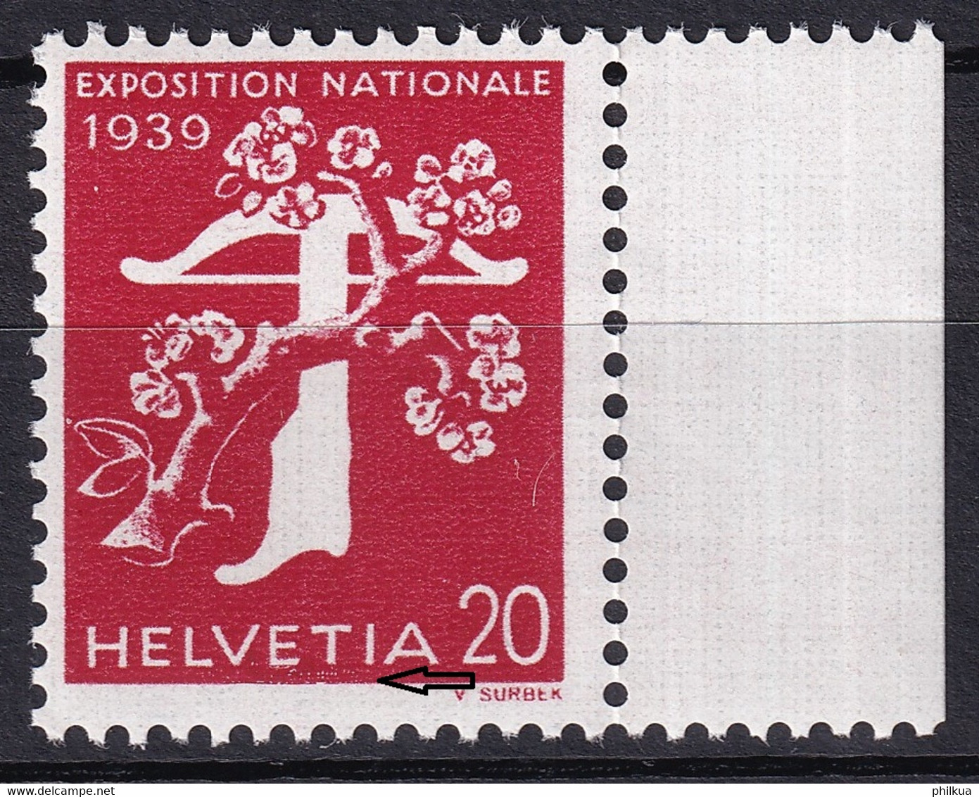 Zumstein 234Bz.3.01, / Michel 350z - Retouche Unter HELVETIA - Postfrisch/**/MNH - Varietà