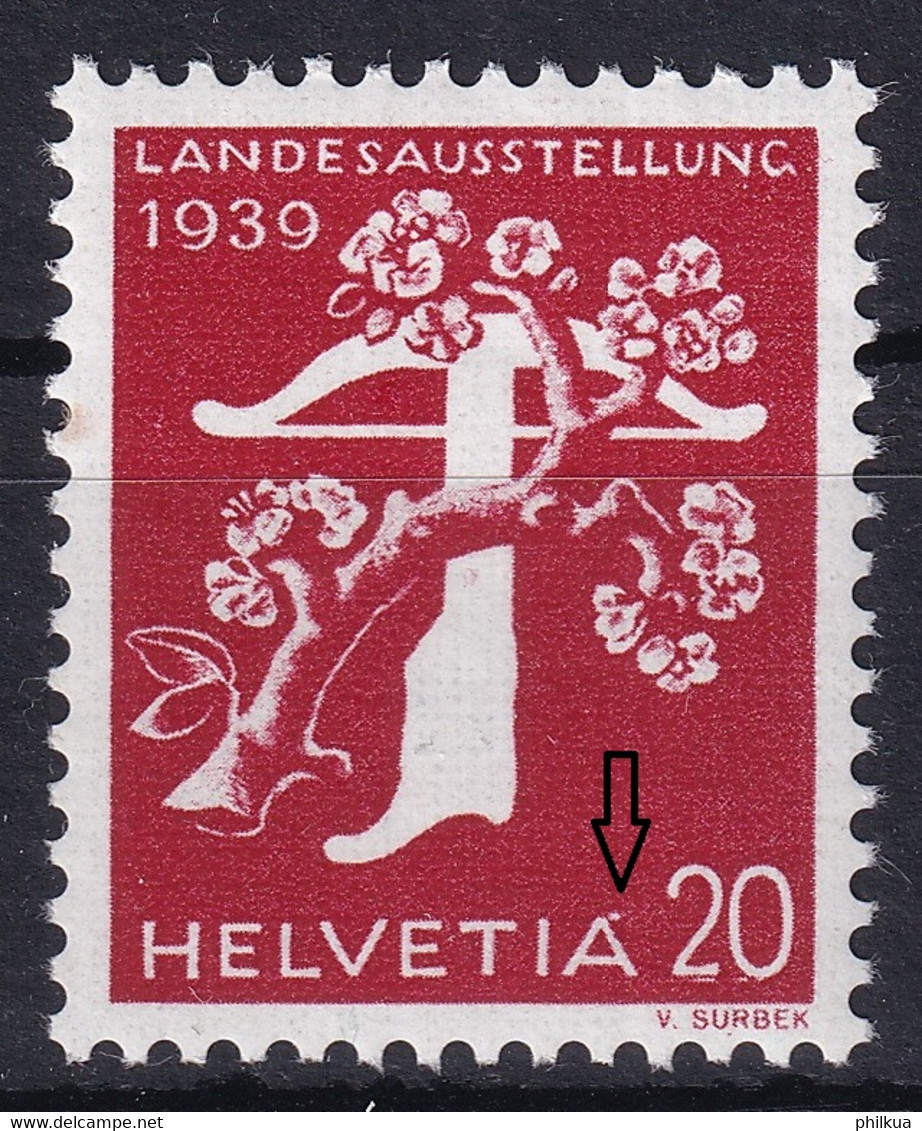 Zumstein 230Bz.2.01, / Michel 346z - Farbloser Punkt Bei A Von Helvetia - Postfrisch/**/MNH - Variétés