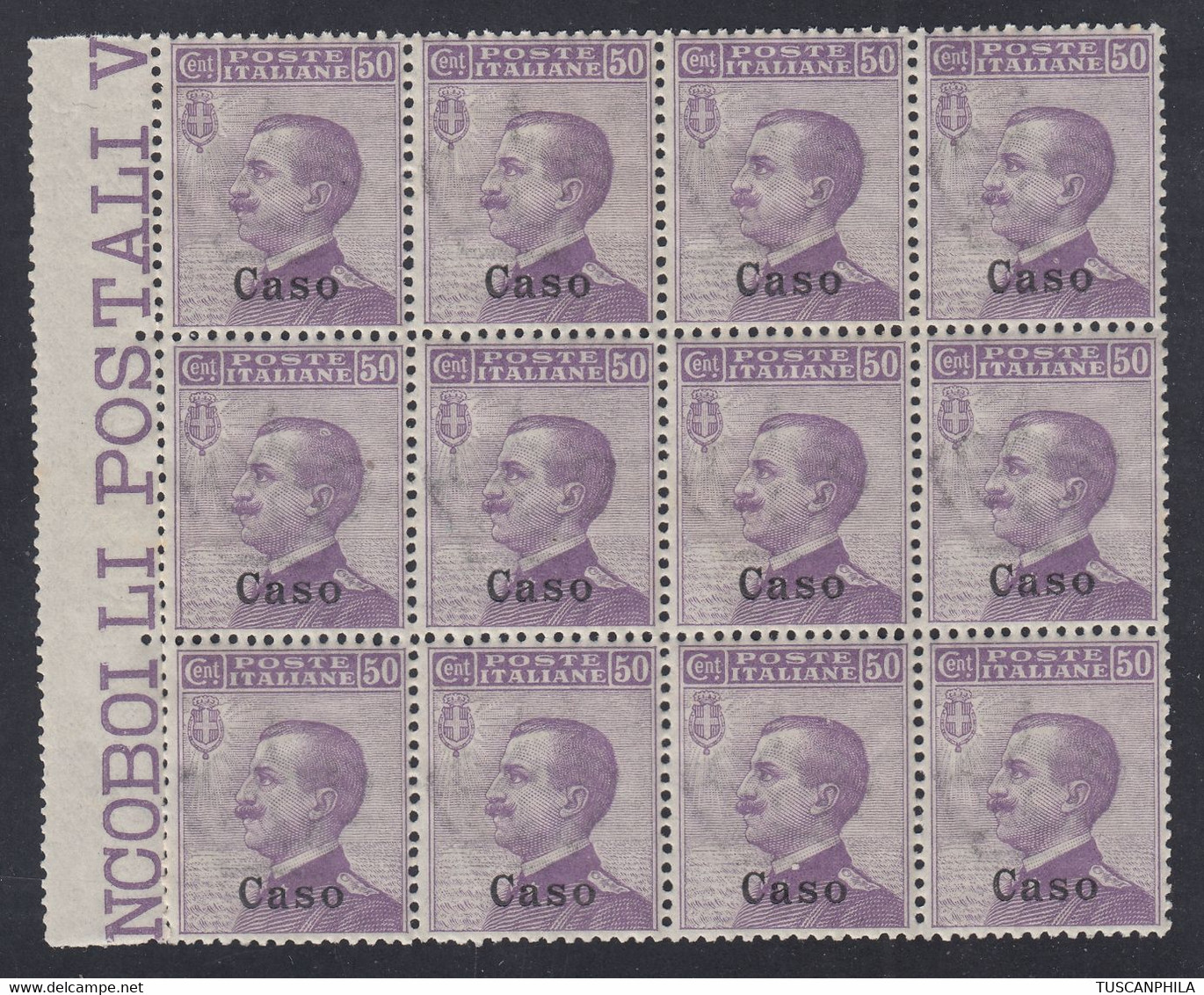 1912 Blocco Di 12 Valori BdF Sass. 7 MNH** Cv 120 - Egée (Caso)