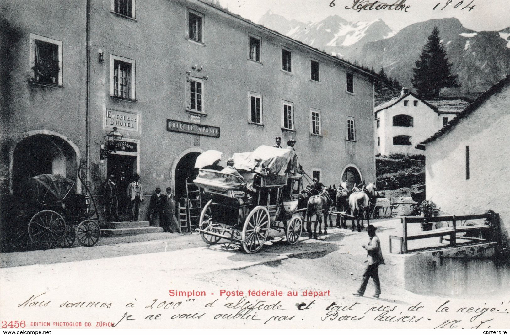 SUISSE,HELVETIA,SWISS,SWITZERLAND,SCHWEIZ,SVIZZERA,VALAIS,BRIGUE,SIMPLON,1904,HOTEL DE LA POSTE,ATTELAGE,RARE - Brigue-Glis 