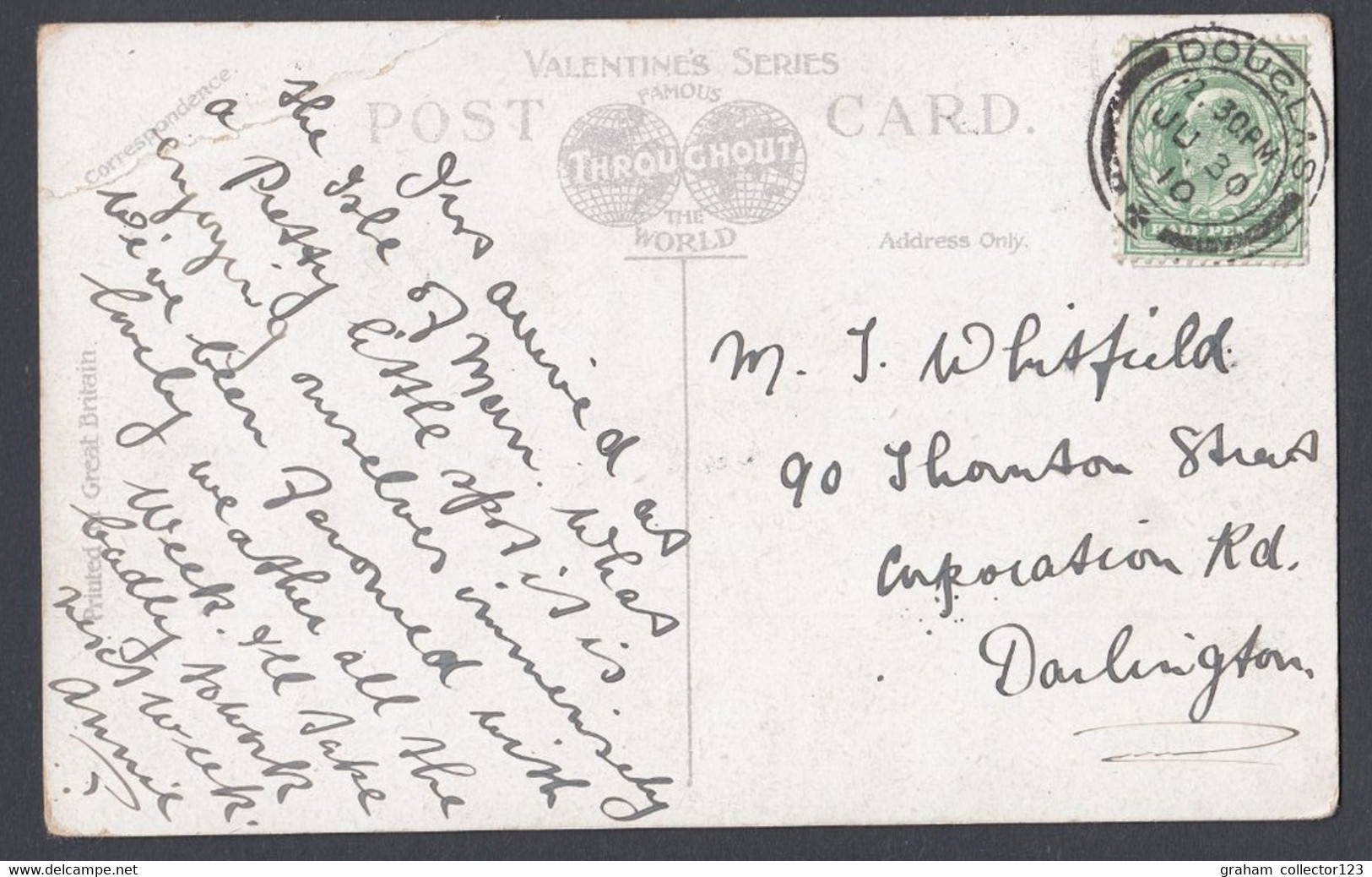 Vintage Postcard Postale Carte Postkarte Storm Douglas Isle Of Man IOM Posted 1910 - Isle Of Man