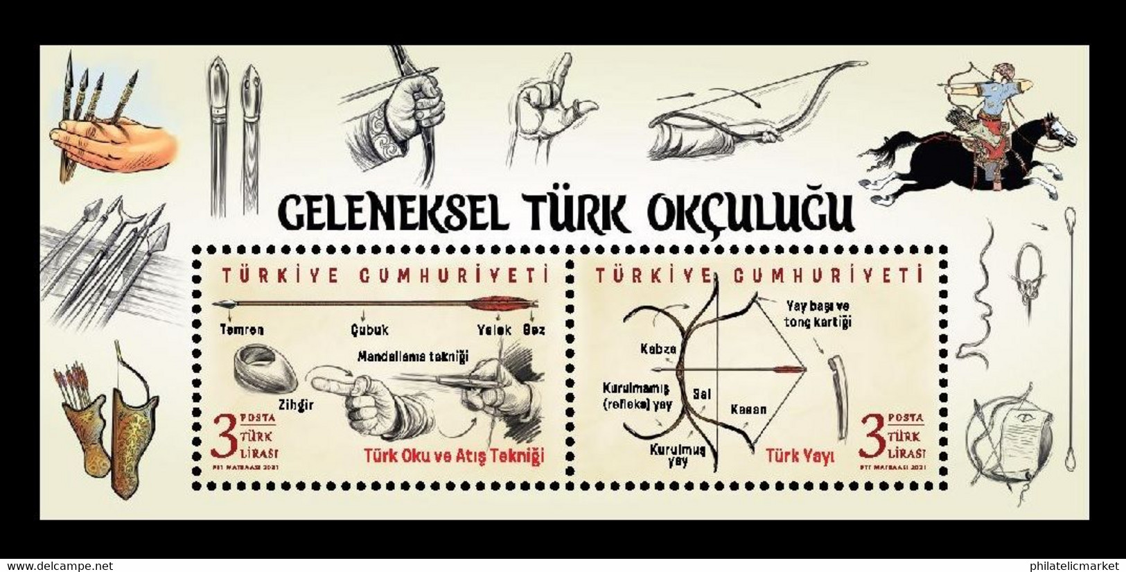 Turkey 2021 MiNr. 4640/41 (Bl.211) UNESCO Intangible Cultural Heritage. Traditional Turkish Archery MNH ** - Ungebraucht