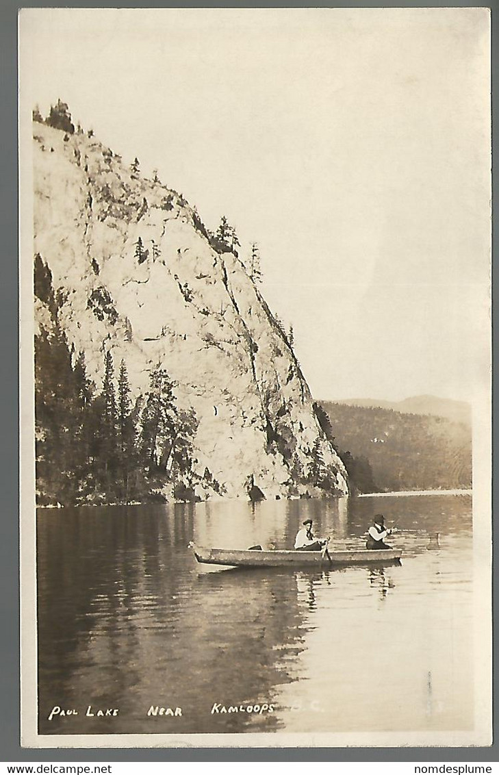59290 ) BC Paul Lake Near Kamloops Real Photo Postcard RPPC Undivided Back 1925 Postmark Cancel - Kamloops