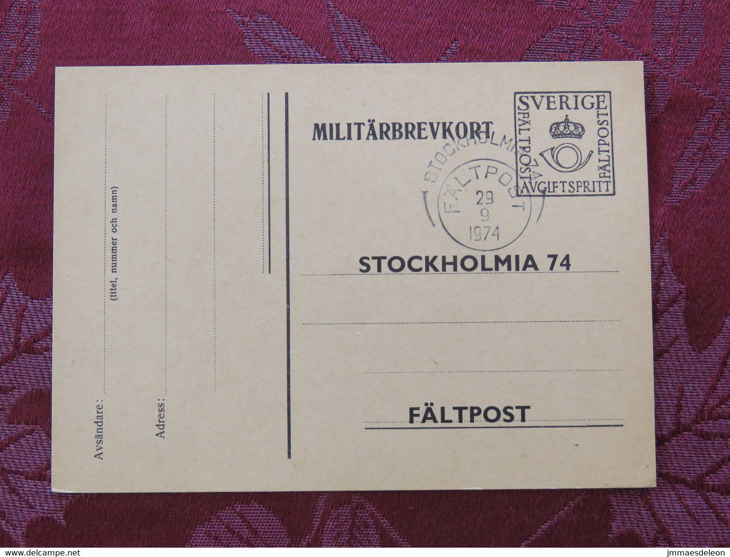 Sweden 1974 Military Army Stationery Postcard Unused With Cancel - Militärmarken