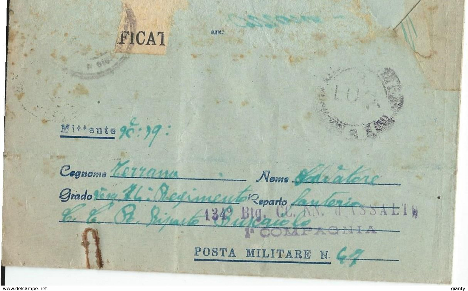 BIGLIETTO FRANCHIGIA POSTA MILITARE 47 1943 KARLOVAC CROAZIA X SERRADIFALCO - Military Mail (PM)