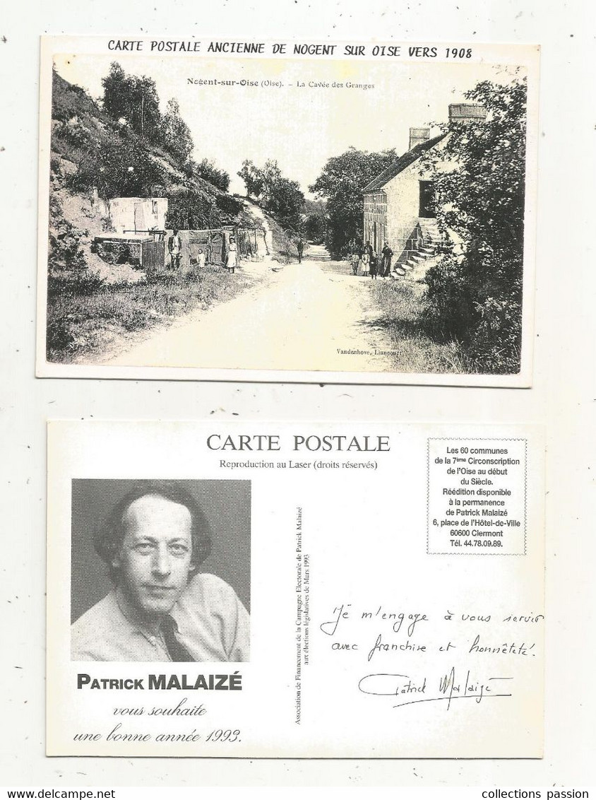 Cp , Publicité , Politique , Patrick MALAIZE, Campagne élections Législatives , 1993 , 60 , NOGENT SUR OISE - Werbepostkarten