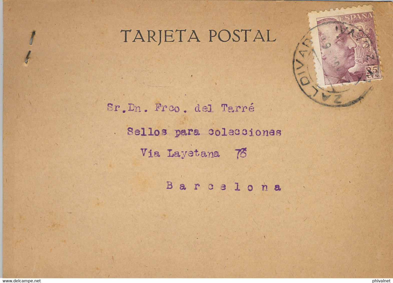 1946 VIZCAYA , T.P. CIRCULADA ENTRE ZALDIVAR Y BARCELONA , DIRIGIDA A FRANCISCO DEL TARRÉ - Brieven En Documenten