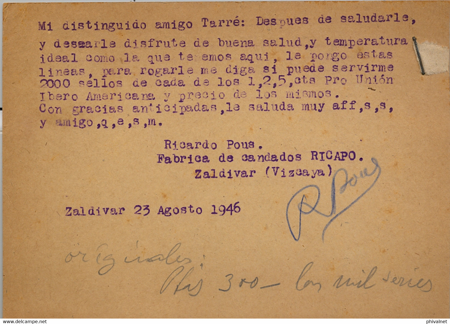 1946 VIZCAYA , T.P. CIRCULADA ENTRE ZALDIVAR Y BARCELONA , DIRIGIDA A FRANCISCO DEL TARRÉ - Lettres & Documents