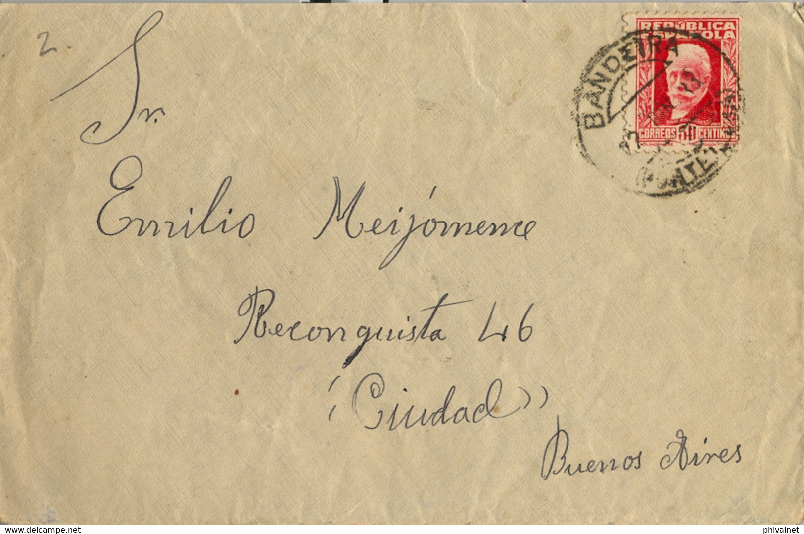 1933 PONTEVEDRA , SOBRE CIRCULADO ENTRE BANDEIRA Y BUENOS AIRES , LLEGADA AL DORSO - Covers & Documents