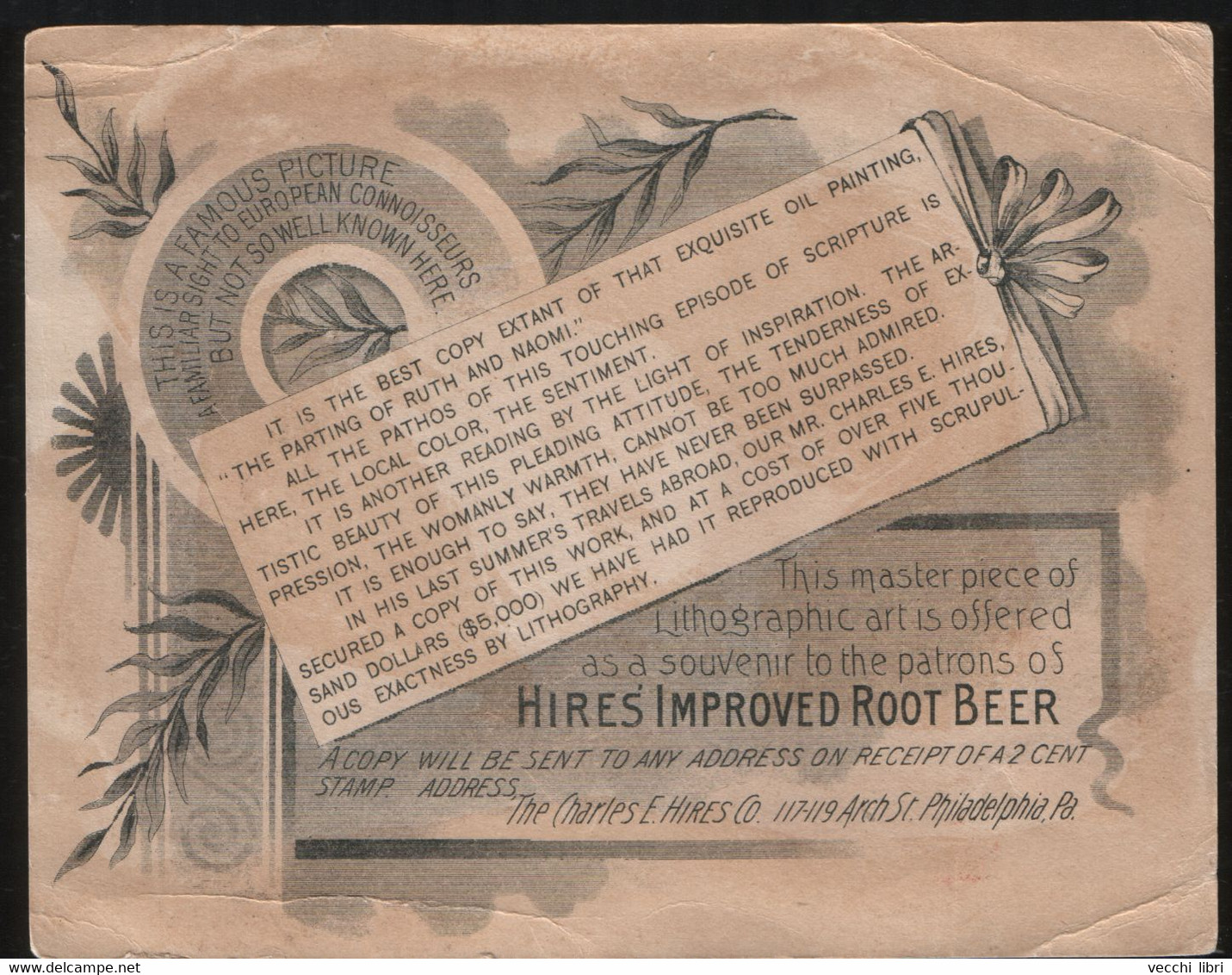 ANTIQUE CHROMO CARD BIBLE PARTING OF RUTH & NAOMI CHARLES HIRES COMPANY SOUVENIR TO PATRONS OF HIRES IMPROVED ROOT BEER - Andere & Zonder Classificatie