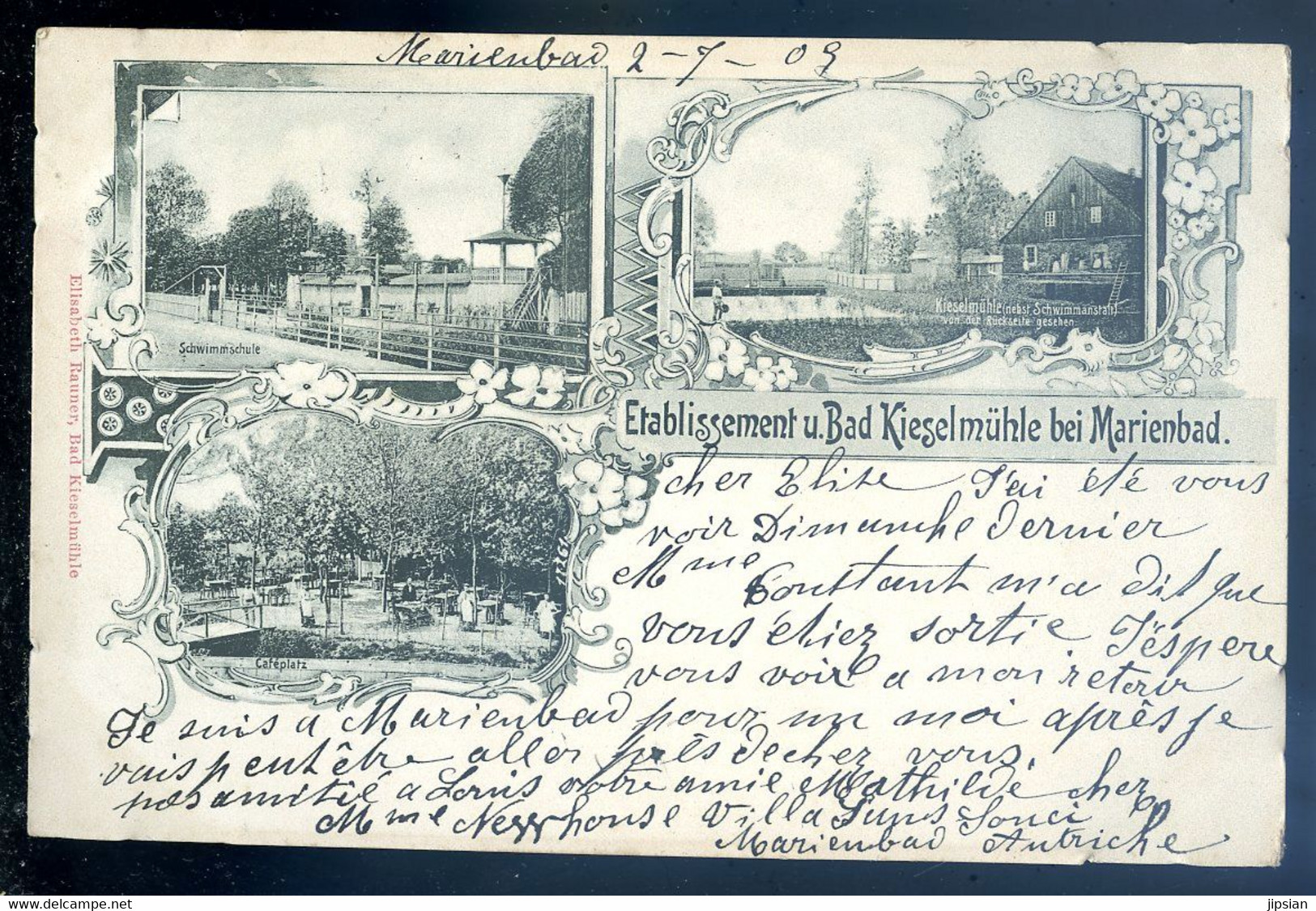 Cpa D' Allemagne Etablissement U. Bad Kieselmühle Bei Marienbad -- CaféPlatz - Schwimmschule FEV22-78 - Sudeten