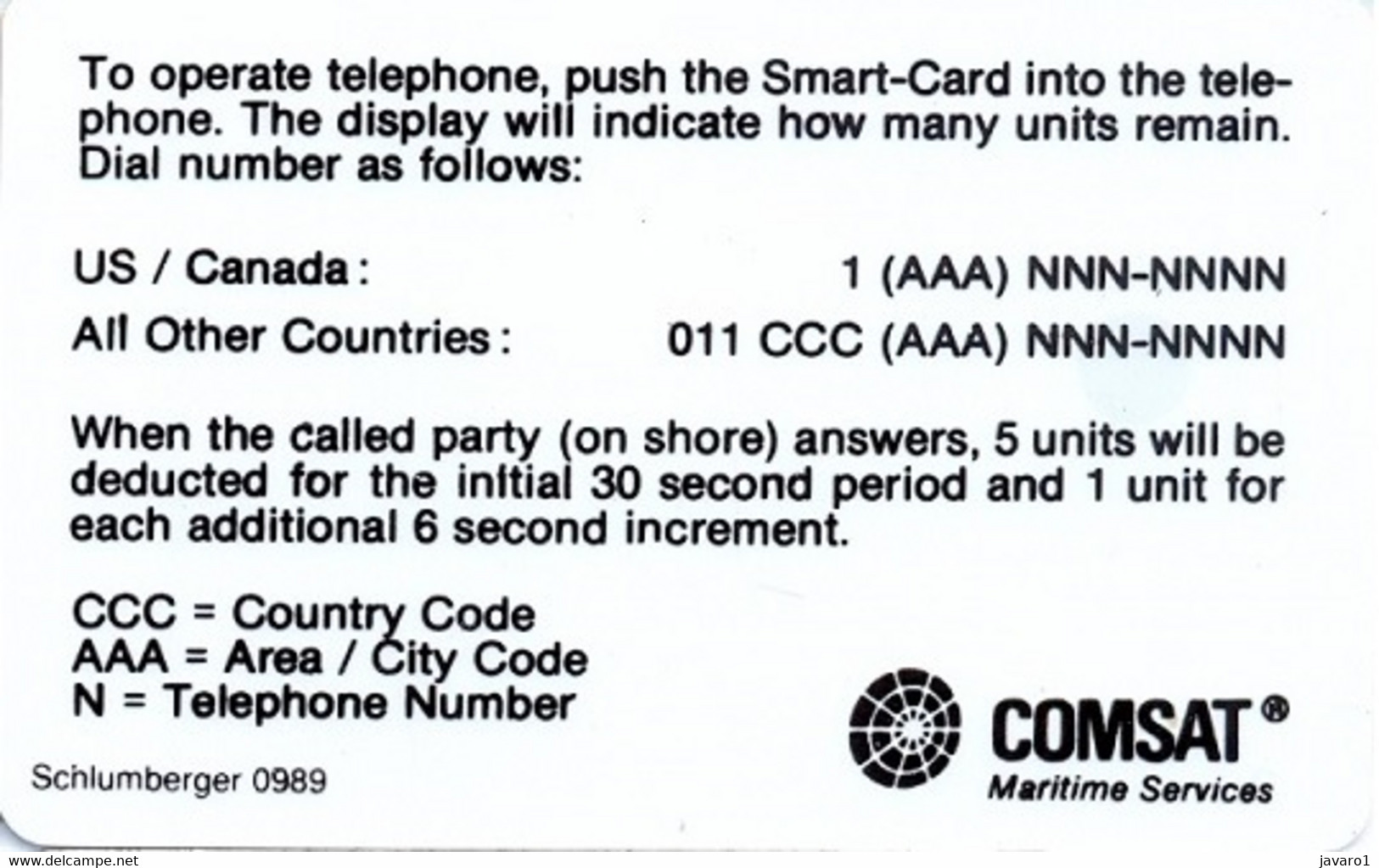COMSAT : COM05 60u COMSAT SI-4 (ctrl 0989) MINT - [2] Chip Cards
