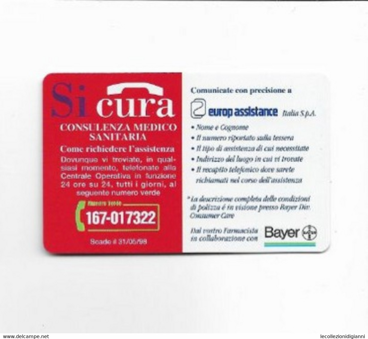 B11) 1998 Card Carta Si Cura Sapere & Salute Senior Bayer Europ Assistance Vintage Scad.31.05.98 - Gift Cards