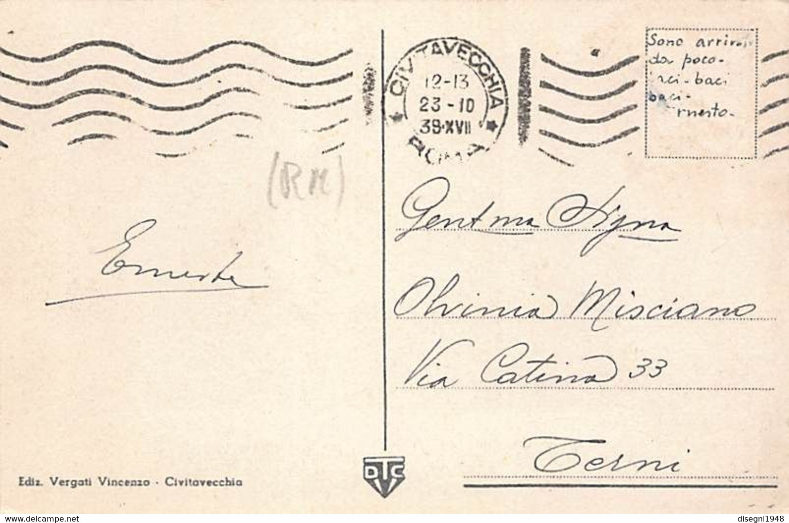 011547 "CIVITAVECCHIA (RM) - VIALE BACCELLI" ANIMATA, CARTOLINA  ORIG. SPED. 1939 - Civitavecchia