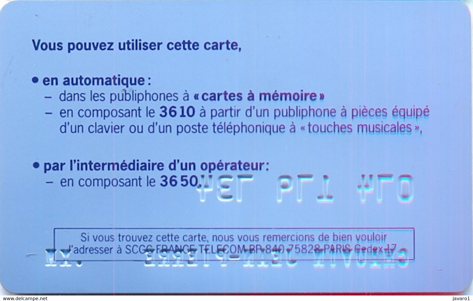 FRANCE : FRA15 CARTE PASTEL NATIONALE BULL Big-1 Reverse 1 USED - Pastel Cards