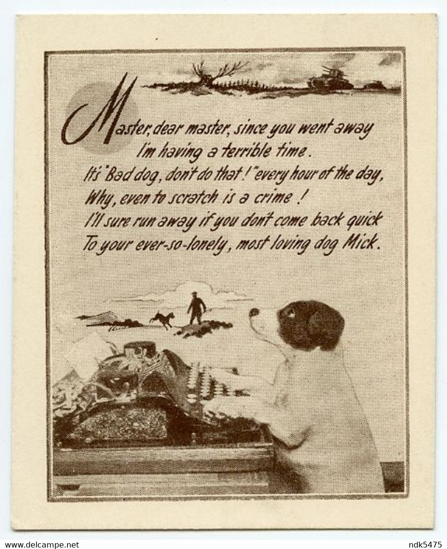 PATRIOTIC BRITISH MINIATURE POSTCARD : MASTER, DEAR MASTER - DOG - War 1939-45