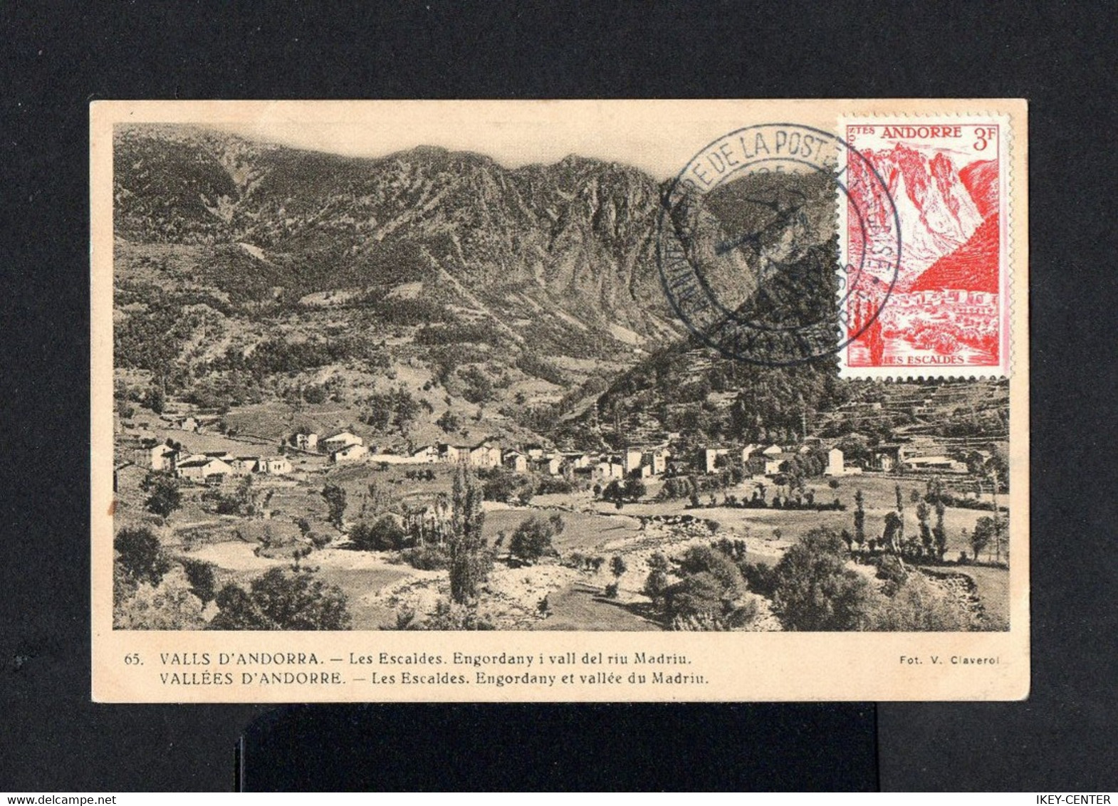 8027-FRENCH ANDORRE-OLD POSTCARD VALLS D'ANDORRA To PARIS (france).1956.Andorra.Tarjeta Postal.carte Postale - Storia Postale