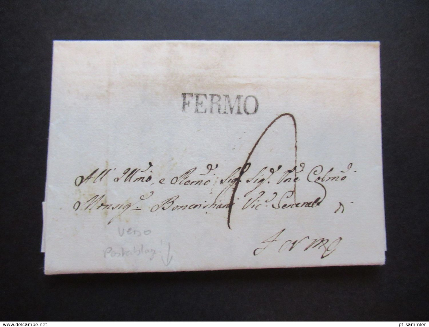Italien Vorphila 1824 Stempel L2 Fermo Und Rückseitig Postablage Ra1 Svittoria Faltbrief Mit Inhalt - ...-1850 Voorfilatelie