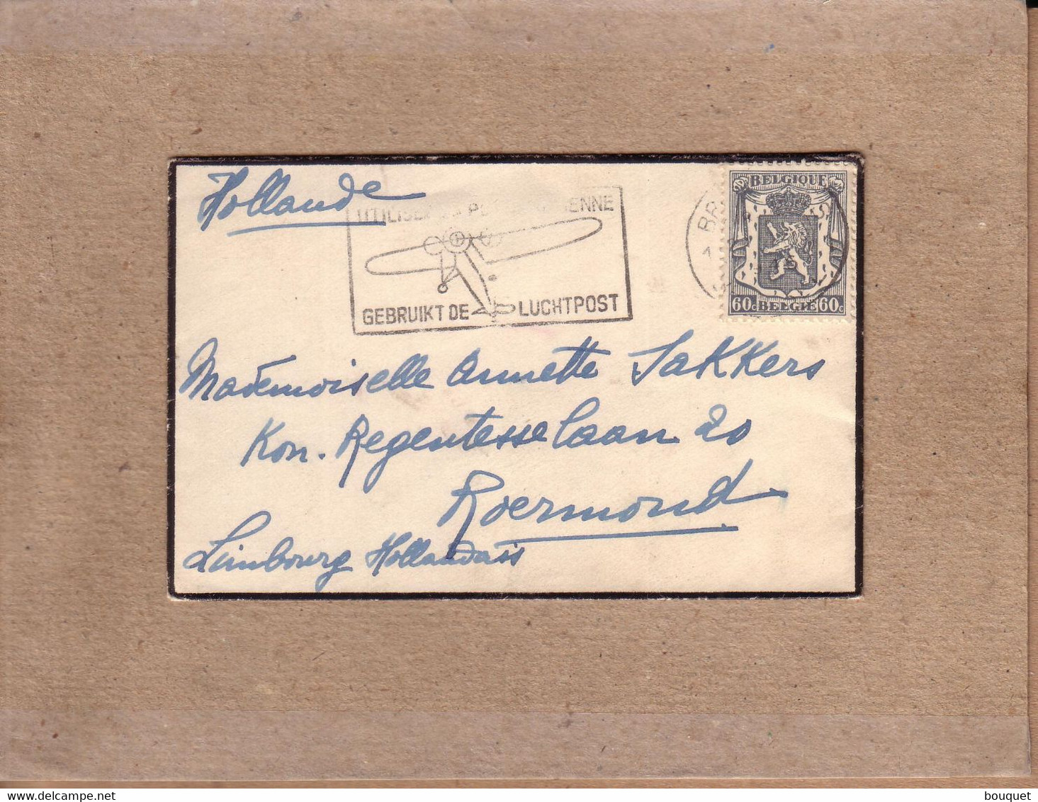 BELGIQUE , PAYS BAS - CARTE AUTOGRAPHE COMTESSE MARCEL DE LIEDEKERKE BRUXELLES POUR ROERMOND + FLAMME - 1945 - 1929-1937 Heraldic Lion