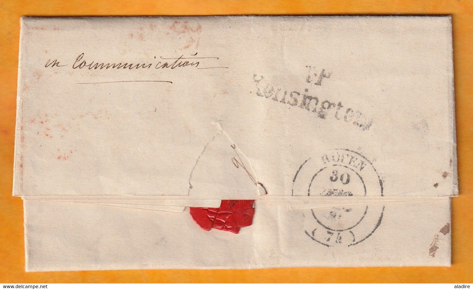 1847 - QV - Lettre pliée avec corresp. de 3 p en français de Kensington vers Rouen, France - Port Payé en Angleterre