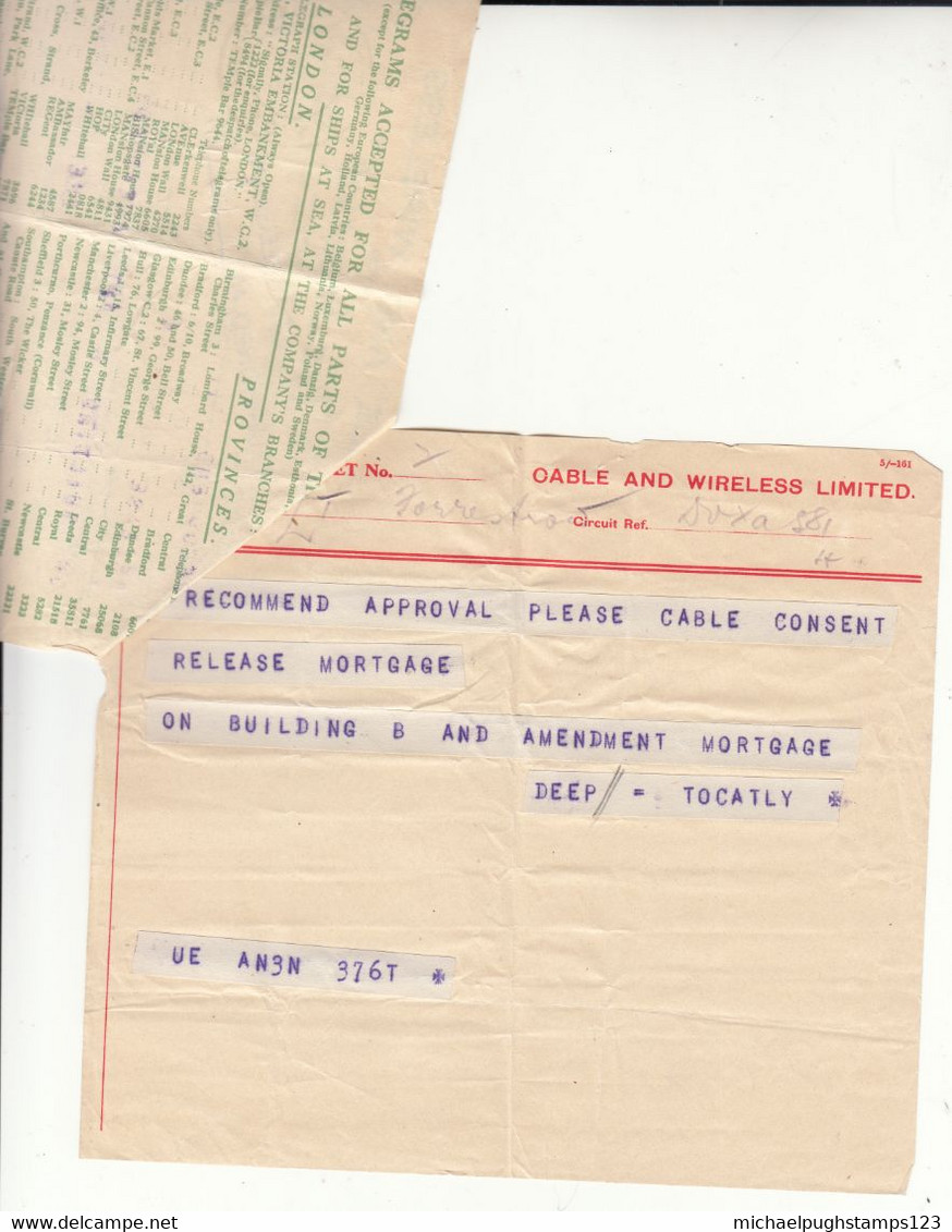 G.B. / Telegrams / Censorship / Cable + Wireless / Insurance / Palestine - Unclassified
