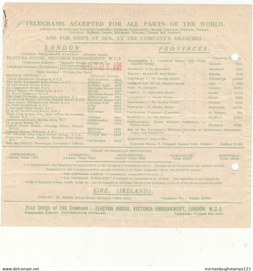 G.B. / Telegrams / Censorship / Cable + Wireless / Insurance / Judaica / Palestine - Non Classificati