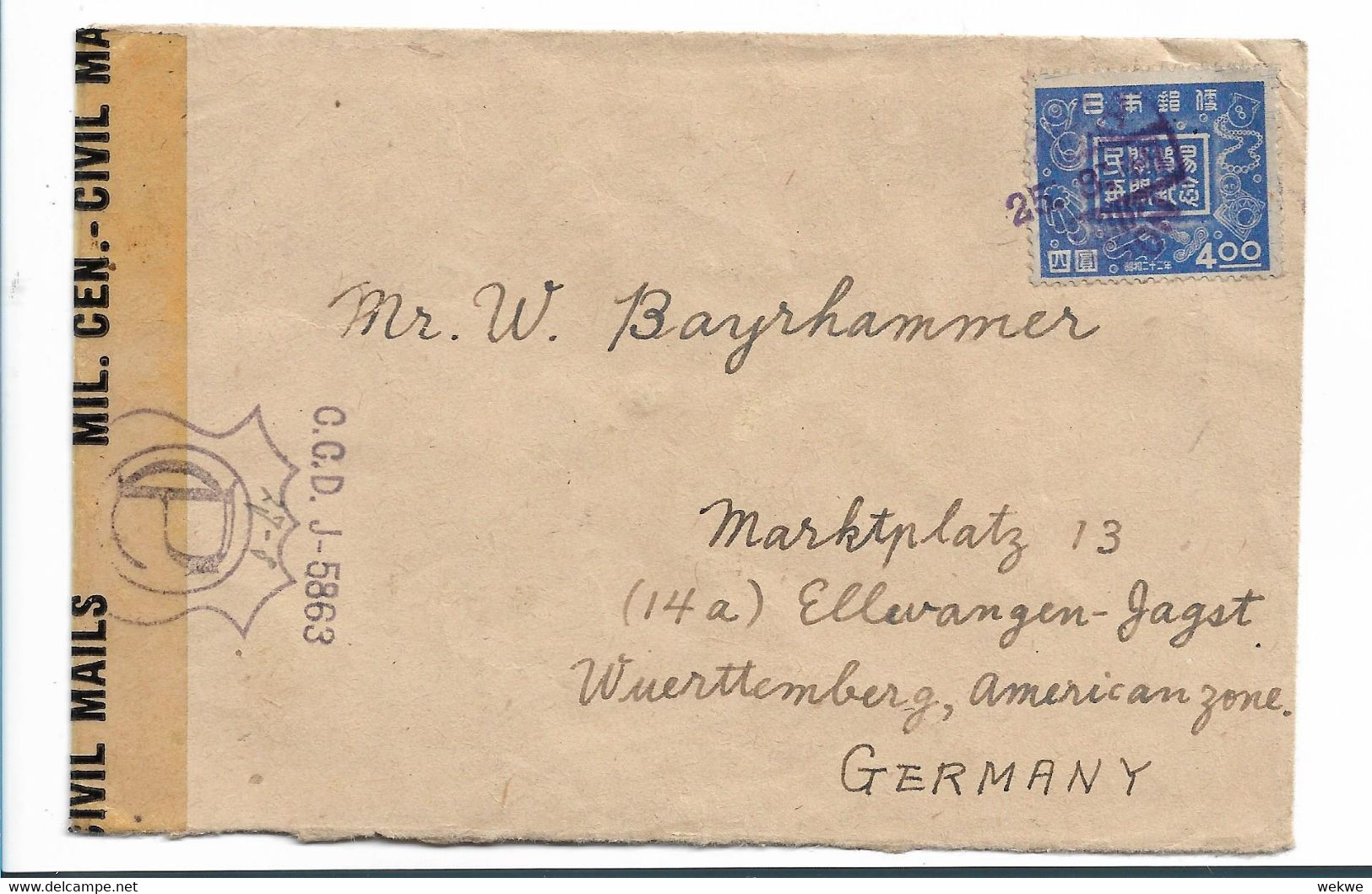 Jap532 / JAPAN - Export Wieder Erlaubt 1947, Mit Zensur - Storia Postale