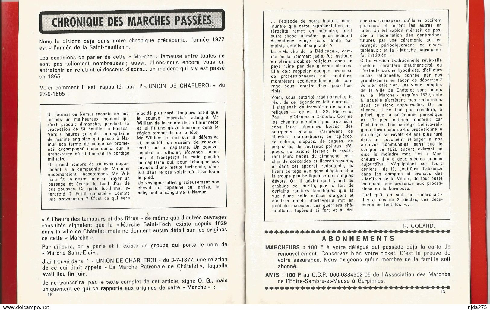 Fosses La Ville : Photo De Tchods-Tchods St Feuillen 1977 Dans Revue " Le Marcheurs De L'Entre Sambre Et Meuse - Collections