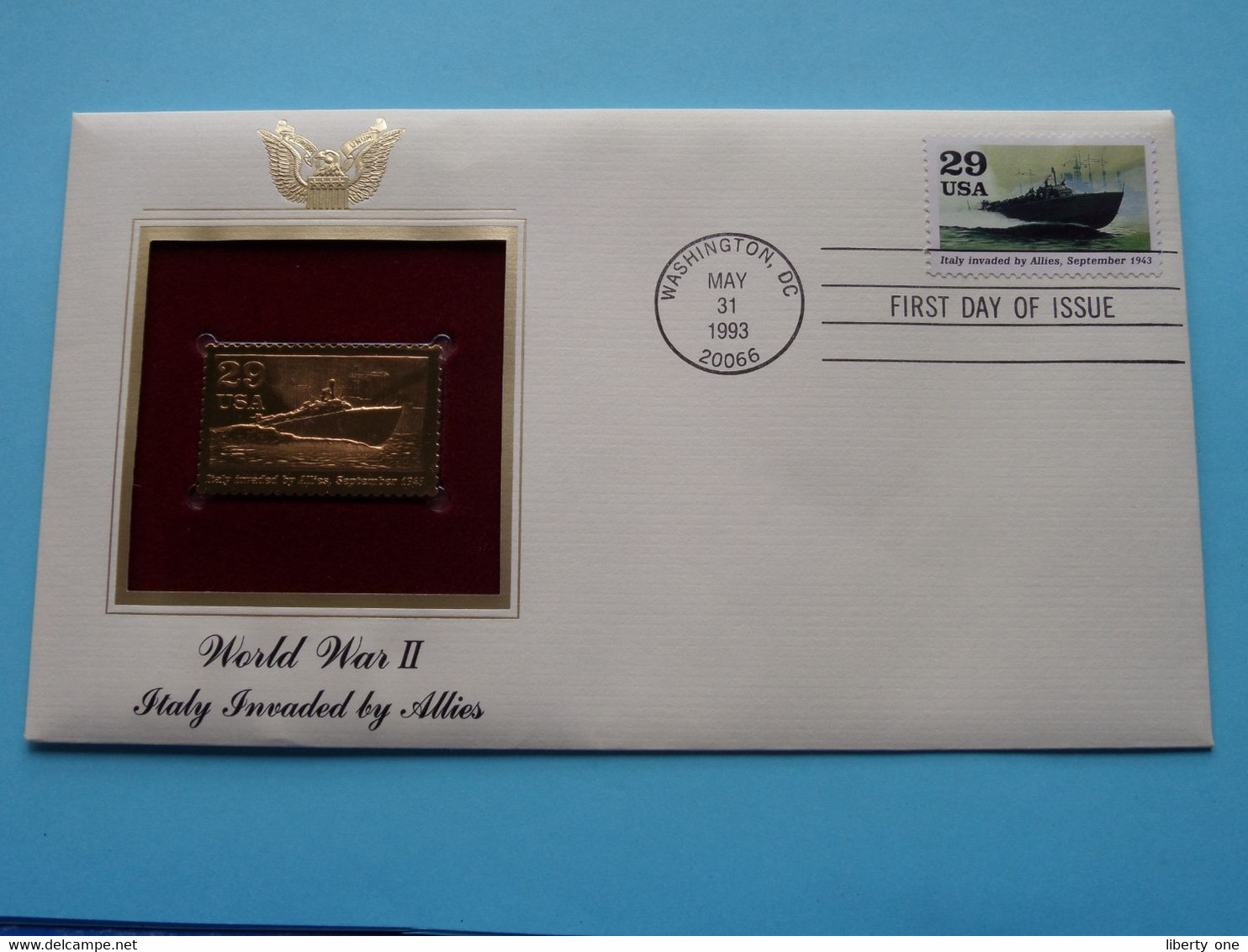 WORLD WAR II - ITALY INVADED BY ALLIES ( 22kt Gold Stamp Replica ) First Day Of Issue 1993 > USA ! - 1991-2000