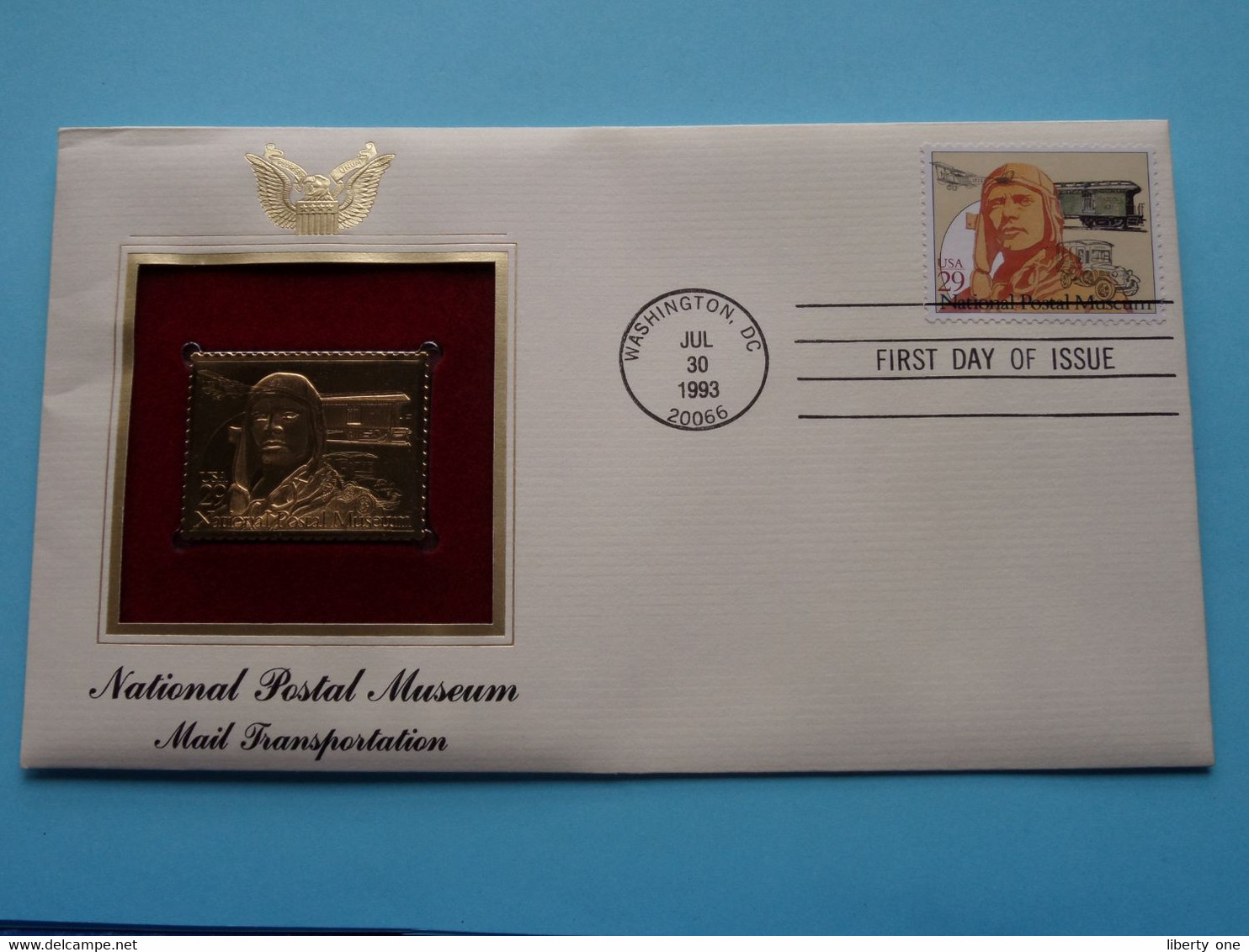 NATIONAL POSTAL MUSEUM - MAIL TRANSPORTATION ( 22kt Gold Stamp Replica ) First Day Of Issue 1993 > USA ! - 1991-2000