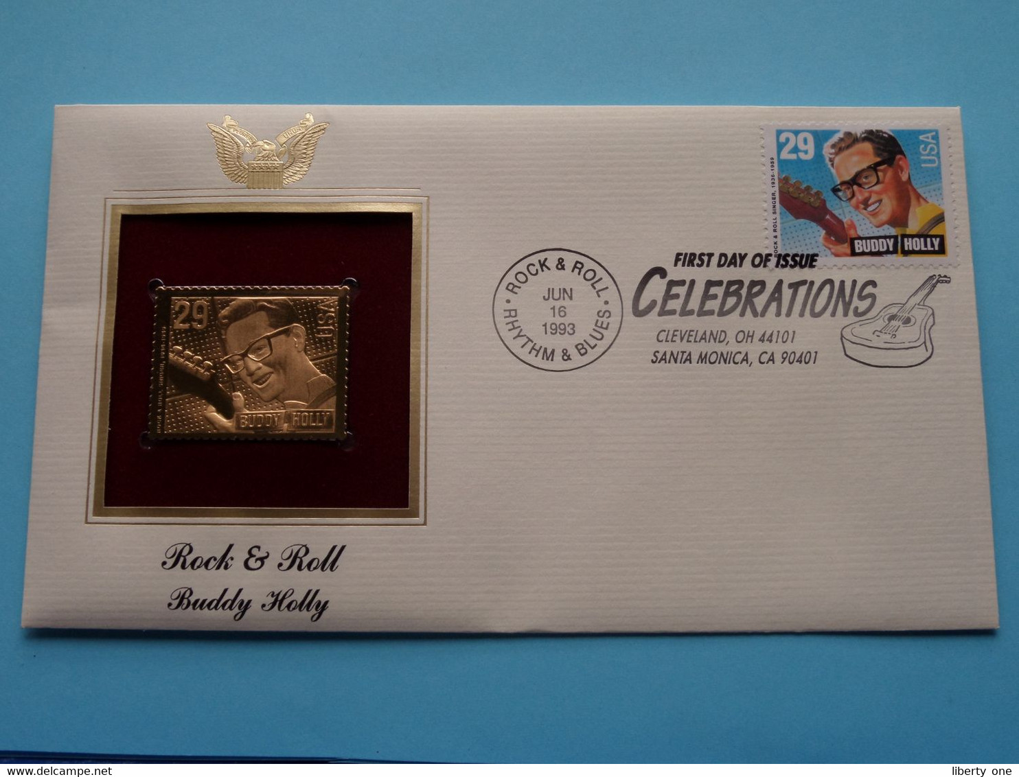 ROCK & ROLL - BUDDY HOLLY ( 22kt Gold Stamp Replica ) First Day Of Issue 1993 > USA ! - 1991-2000