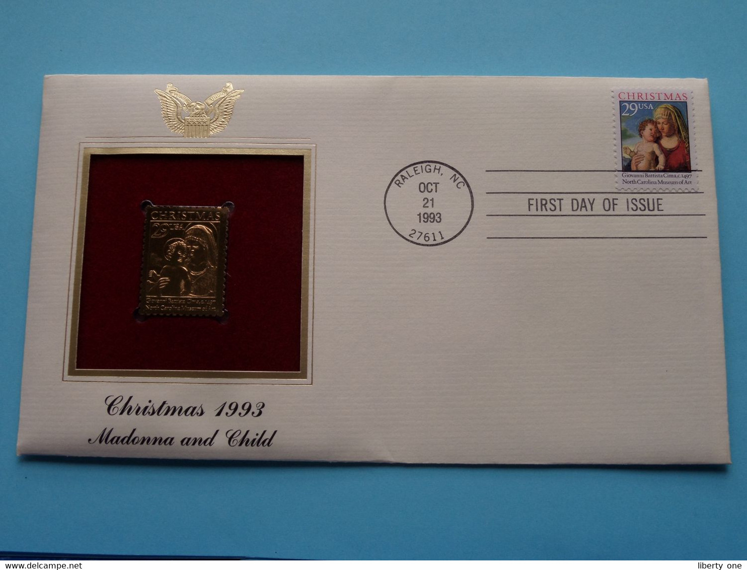 CHRISTMAS 1993 - MADONNA And CHILD ( 22kt Gold Stamp Replica ) First Day Of Issue 1993 > USA ! - 1991-2000