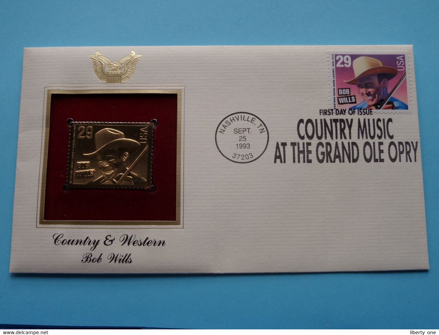 COUNTRY & WESTERN - BOB WILLS ( 22kt Gold Stamp Replica ) First Day Of Issue 1993 > USA ! - 1991-2000