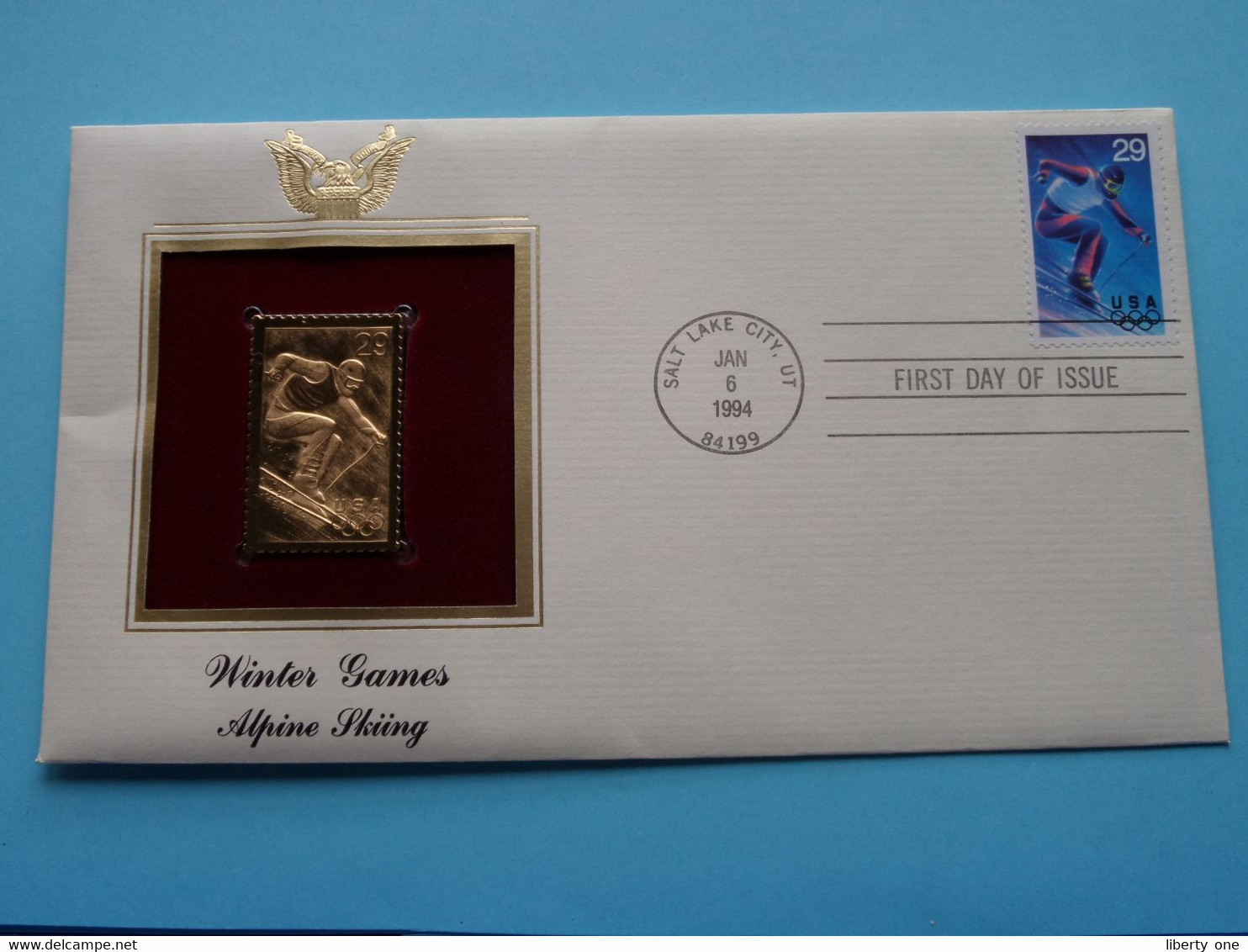 WINTER GAMES - ALPINE SKIING ( 22kt Gold Stamp Replica ) First Day Of Issue 1993 > USA ! - 1991-2000