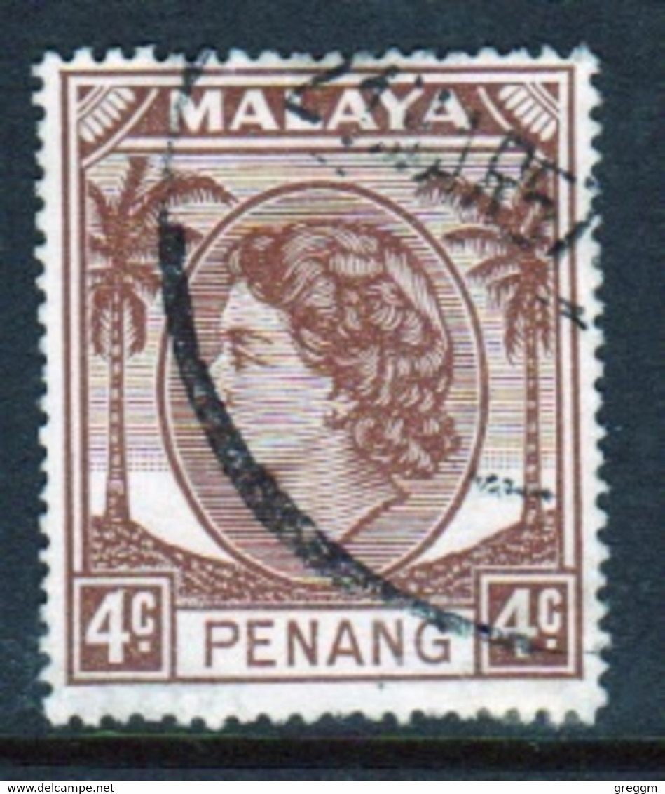 Malaya Penang 1954 Queen Elizabeth II Single 4c Stamp In Fine Used - Penang